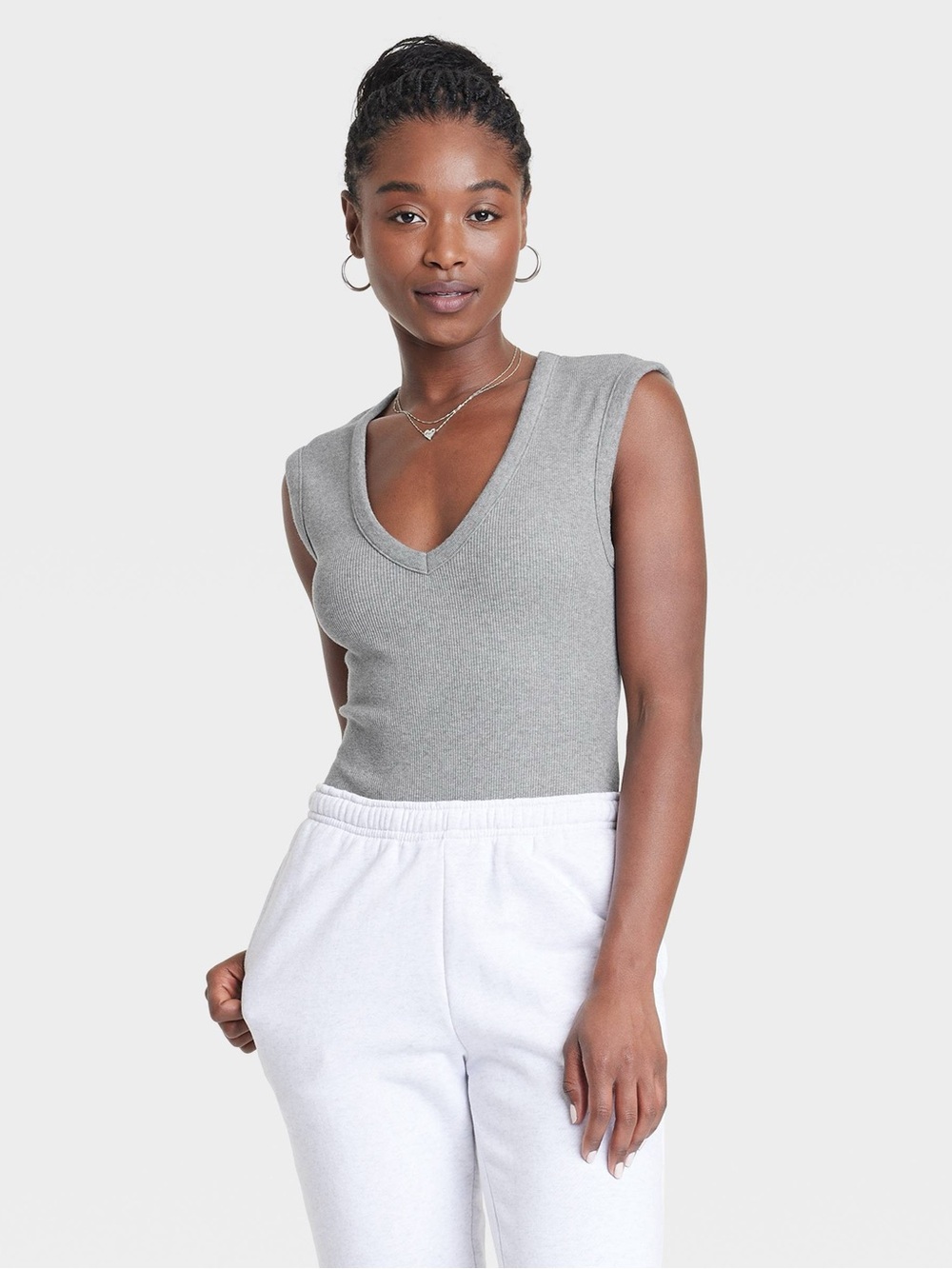 Sleeveless V-Neck Ribbed Bodysuit - Heather Gray - Universal Thread